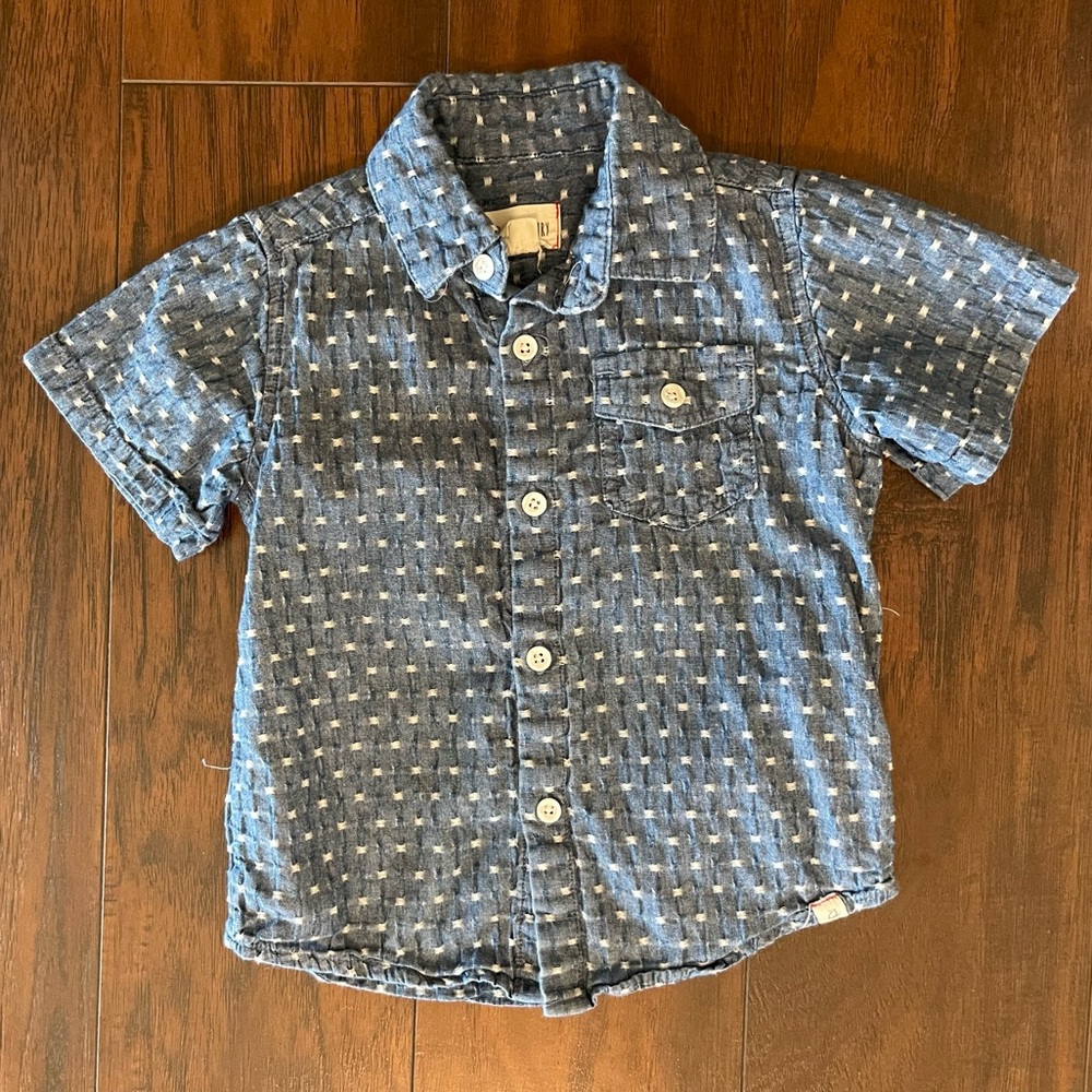 Me & Henry Blue Short Sleeved Button Shirt 3-4T 3/4Y